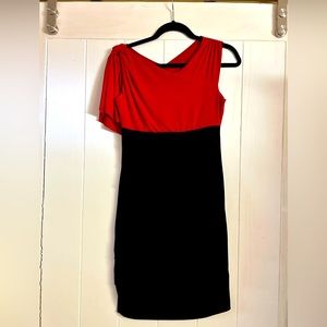 Red/black body con dress.